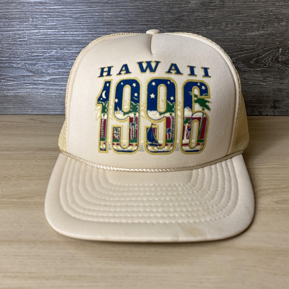 VINTAGE Hawaii Hat Cap Snap Back Trucker Mesh Souvenir Graphic Mens 1996 90s